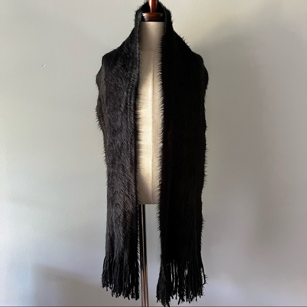 Black Soft Feathery Scarf with Fringe